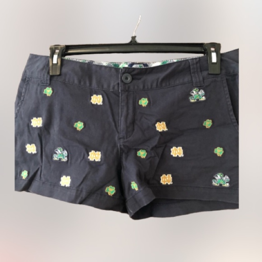 Notre Dame appliqué shorts, 3” inseam, Navy, Size 13